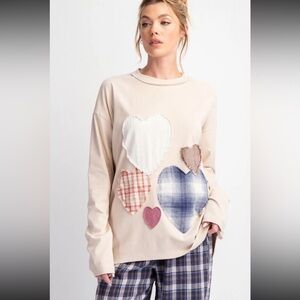 Easel Cream Heart Patchwork Sweatshirt